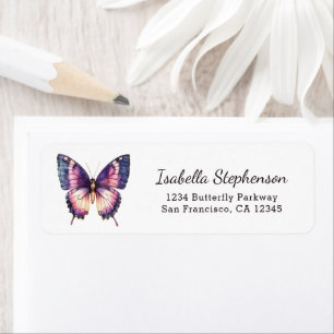 Elegant Watercolor Purple Butterfly Return Address Label