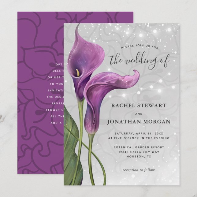 Elegant Watercolor Purple Calla Lily Wedding Invit Invitation (Front/Back)