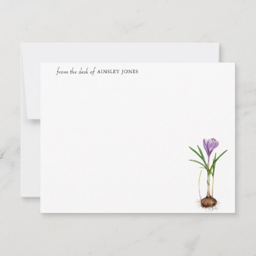 Elegant watercolor Purple Crocus spring flower Not Note Card