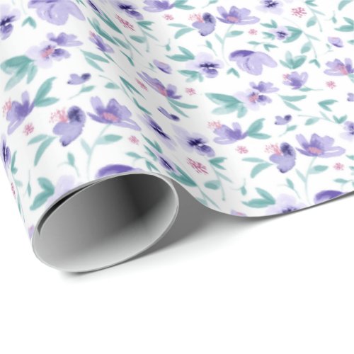 Elegant Watercolor Purple Ditsy Floral Pattern Wrapping Paper