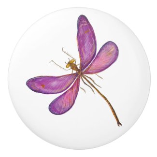 Elegant Watercolor Purple Dragonfly  Ceramic Knob