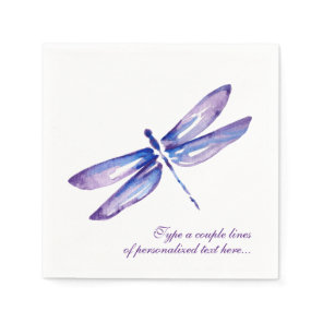 Elegant Watercolor Purple Dragonfly Paper Napkins