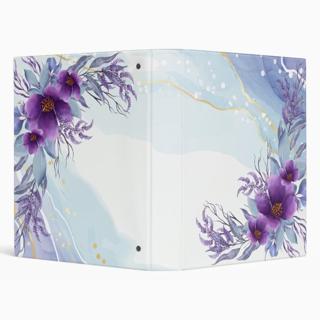 Elegant Watercolor Purple Floral 3 Ring Binder (Background)