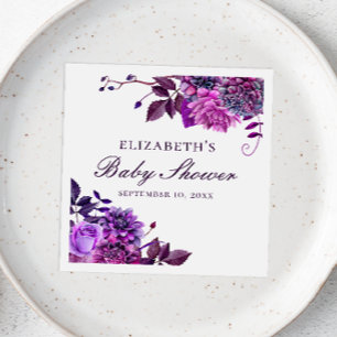 Elegant watercolor purple floral baby shower napkins