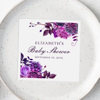 Elegant Watercolor Purple Floral Baby Shower Napkins by RemioniArt at Zazzle