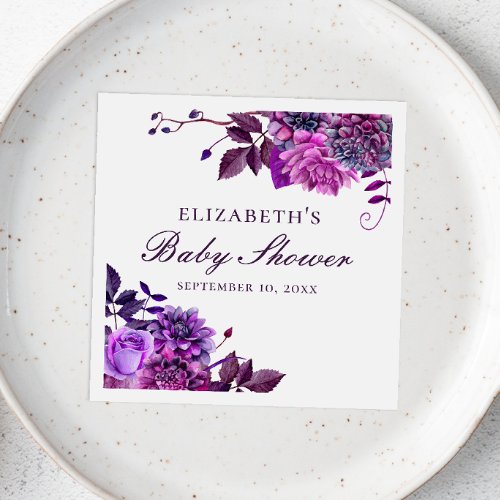 Elegant watercolor purple floral baby shower napkins