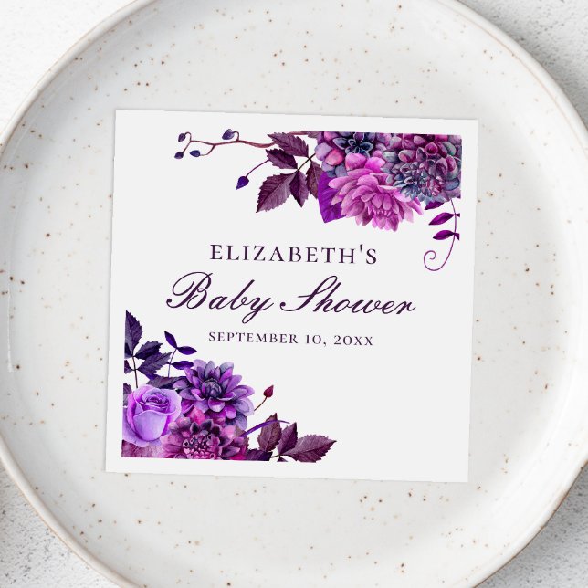 Elegant watercolor purple floral baby shower napkins (Creator Uploaded)