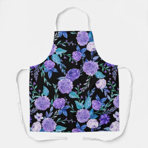 Elegant Watercolor Purple Floral Bouquet  Apron