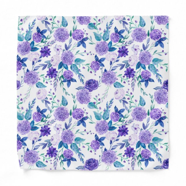 Elegant Watercolor Purple Floral Bouquet | Bandana (Front)