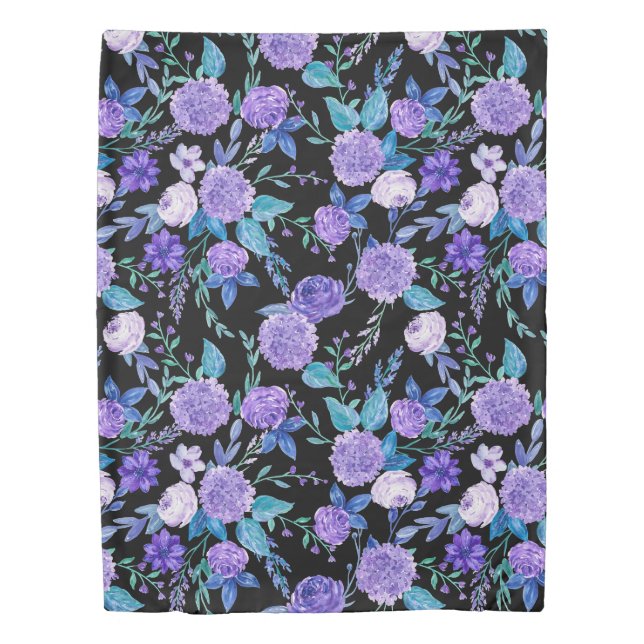 Elegant Watercolor Purple Floral Bouquet | Duvet Cover (Front)