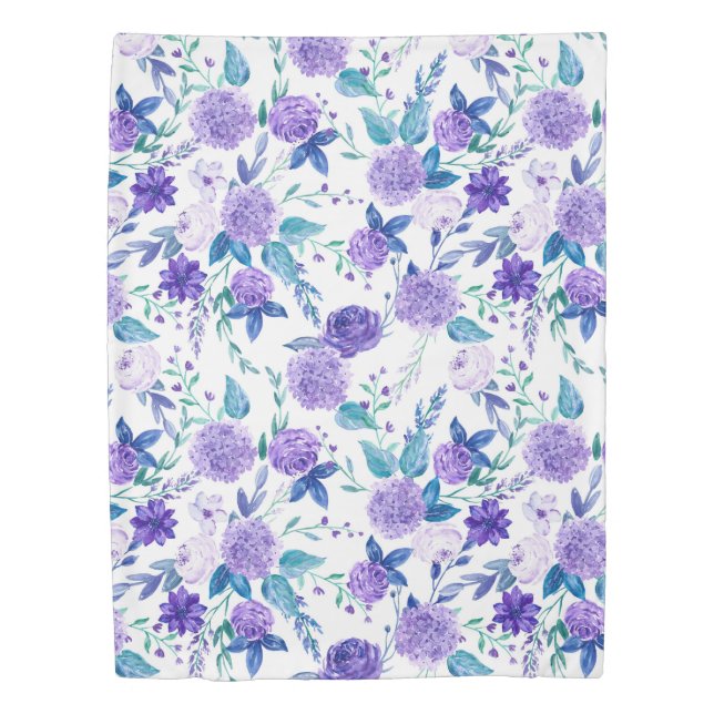 Elegant Watercolor Purple Floral Bouquet | Duvet Cover (Front)