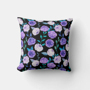 Elegant Watercolor Purple Floral Bouquet   Throw Pillow