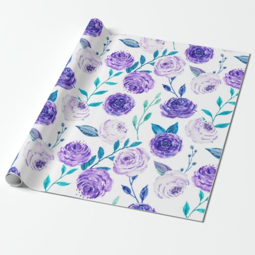 Elegant Watercolor Purple Floral Bouquet  Wrapping Paper