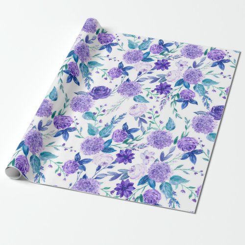 Elegant Watercolor Purple Floral Bouquet  Wrapping Paper