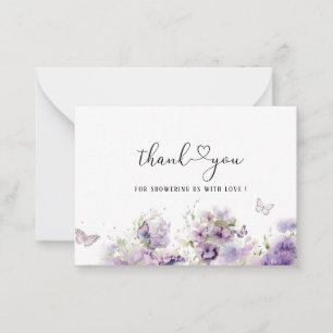 Elegant Watercolor Purple Floral Butterfly Kisses Note Card