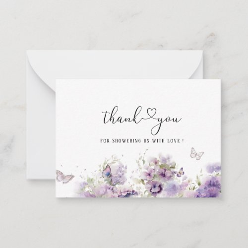 Elegant Watercolor Purple Floral  Butterfly Kisses Note Card
