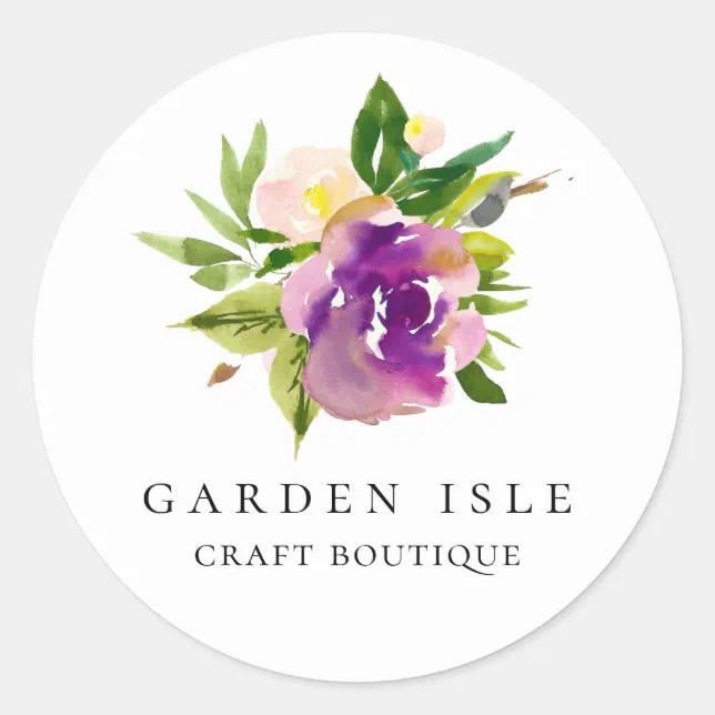 Elegant Watercolor Purple Floral Classic Round Sticker | Zazzle