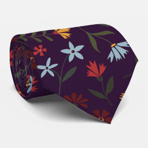 Elegant Watercolor Purple Floral Pattern Neck Tie