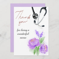 Elegant Watercolor Purple Floral Stethoscope Nurse