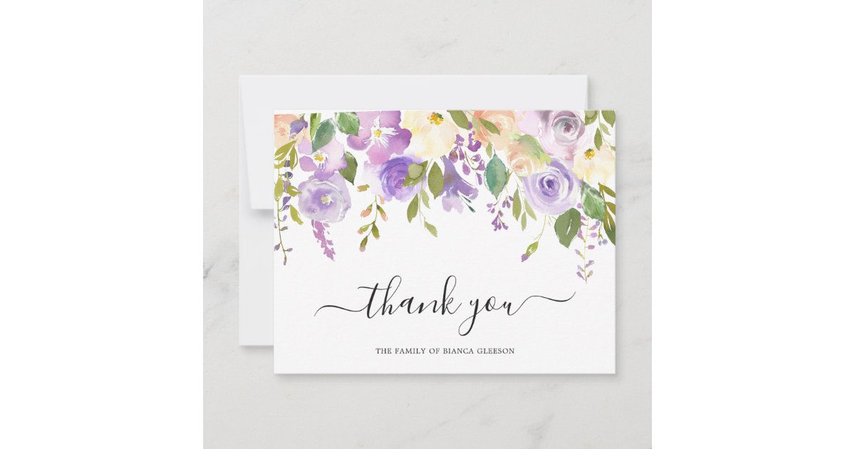 Elegant Watercolor Purple Floral Sympathy Funeral Thank You Card | Zazzle