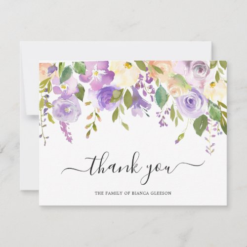 Elegant Watercolor Purple Floral Sympathy Funeral Thank You Card