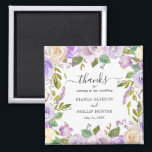 Elegant Watercolor Purple Floral Wedding Favor Magnet<br><div class="desc">Purple floral wedding favor magnet with a border of watercolor painted flowers in shades of pastel violet, lavender, lilac and ivory. Inside is the message "Thanks for coming to our wedding " along with your names and date. These elegant wedding favor magnets make useful wedding favors and are perfect for...</div>