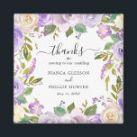 Elegant Watercolor Purple Floral Wedding Favor Magnet<br><div class="desc">Purple floral wedding favor magnet with a border of watercolor painted flowers in shades of pastel violet, lavender, lilac and ivory. Inside is the message "Thanks for coming to our wedding " along with your names and date. These elegant wedding favor magnets make useful wedding favors and are perfect for...</div>