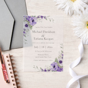 elegant watercolor purple floral wedding vellum invitations