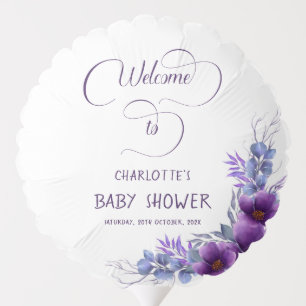 Elegant Watercolor Purple Flower Baby Shower Balloon