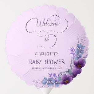 Elegant Watercolor Purple Flower Baby Shower Balloon