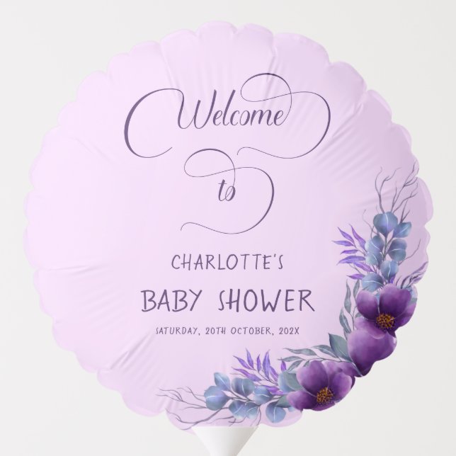 Elegant Watercolor Purple Flower Baby Shower Balloon (Back)