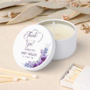 Elegant Watercolor Purple Flower Baby Shower Mini Candle Favors