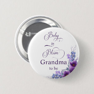 Elegant Watercolor Purple Flower Grandma-to-be Button