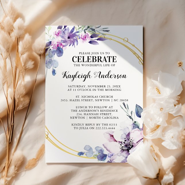 Elegant Watercolor Purple Flower Memorial Invitation (Creator Uploaded)