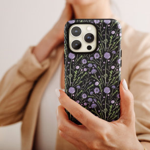 Elegant Watercolor Purple Flowers Greenery Black iPhone 13 Case