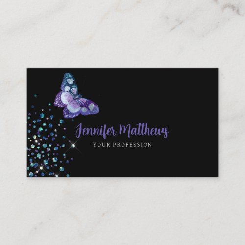 Elegant Watercolor Purple Glitter Butterfly Business Card