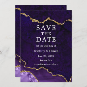 Elegant Watercolor Purple Gold Marble Agate Geode Save The Date