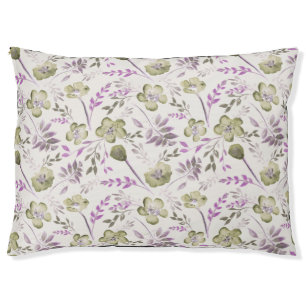 Elegant Watercolor Purple Green Flowers Pet Bed