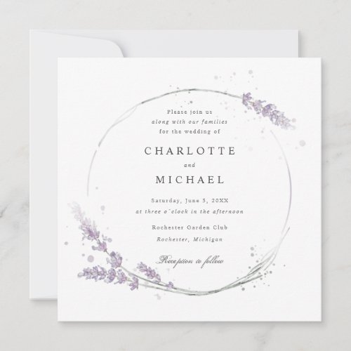 Elegant watercolor purple lavender flower wedding invitation