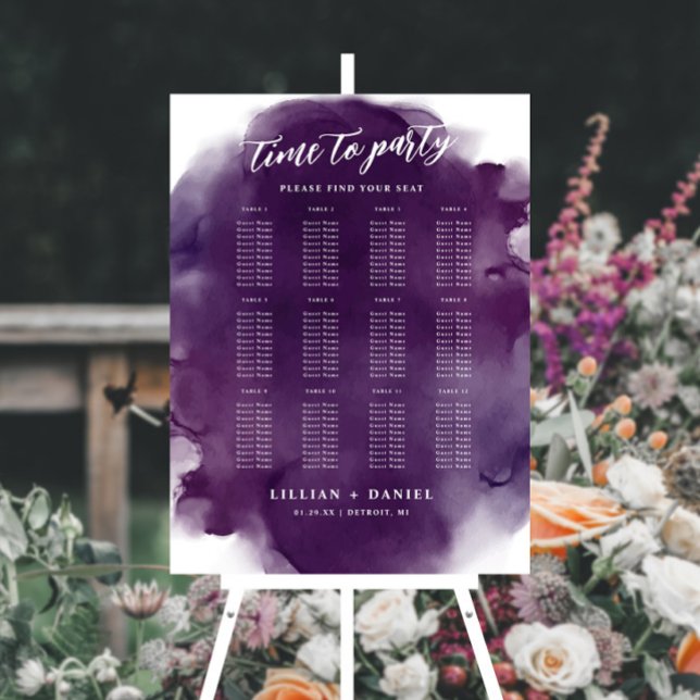 Elegant Watercolor Purple Wedding Seating Chart  Foam Board (Creator Uploaded)