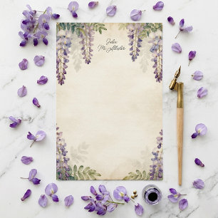 Elegant Watercolor Purple Wisteria Vintage Floral Stationery