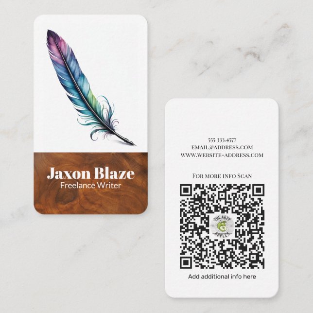 Elegant Watercolor Quill Pen Freelance writter Business Card (Front/Back)