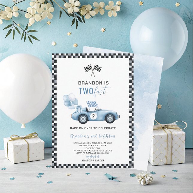 Elegant  Watercolor Race Car 2nd  Birthday Party Invitation (Creator Uploaded)