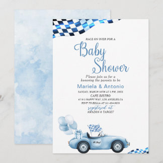 Elegant Watercolor Race Car Baby Shower Invitation