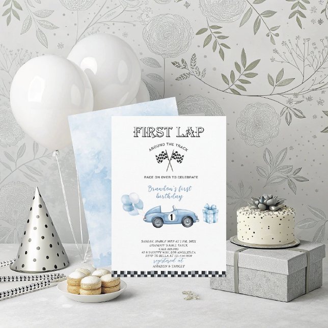 Elegant  Watercolor Race Car first  Birthday Party Invitation (Creator Uploaded)