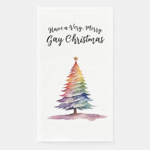 Elegant Watercolor Rainbow Christmas Tree Paper Guest Towels