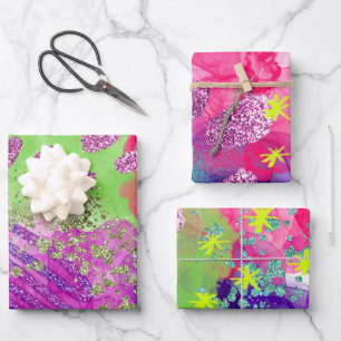 Elegant Watercolor Rainbow Neon Iridescent Pattern Wrapping Paper Sheets
