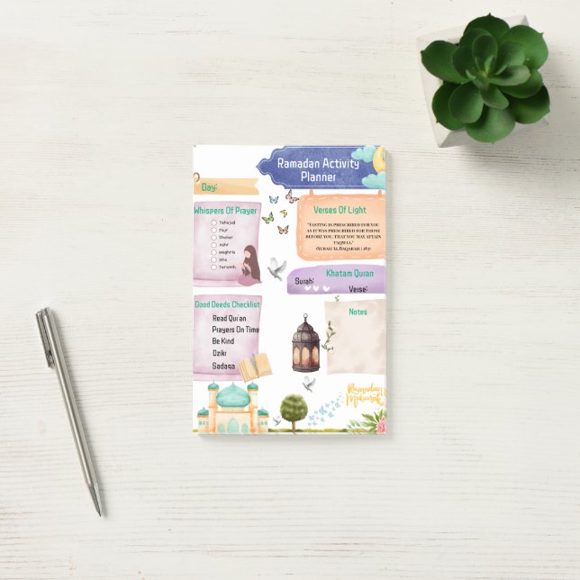Elegant Watercolor Ramadan Activity Planner  Post-it Notes (Office)