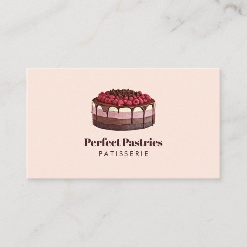 Elegant watercolor raspberry cake patisserie business card