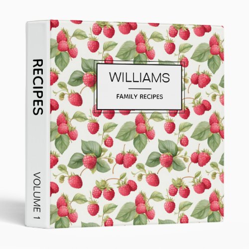 Elegant Watercolor Raspberry Personalized Recipes 3 Ring Binder